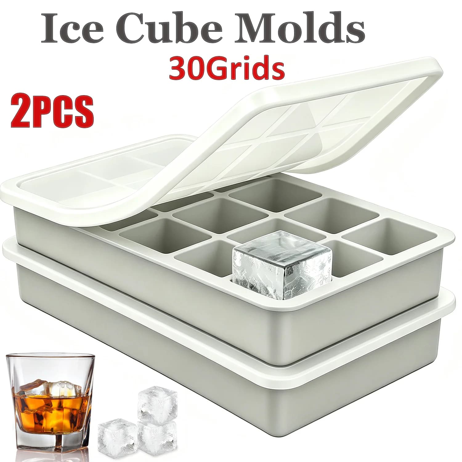 15-Cavity Square Ice Cube Tray With Lid