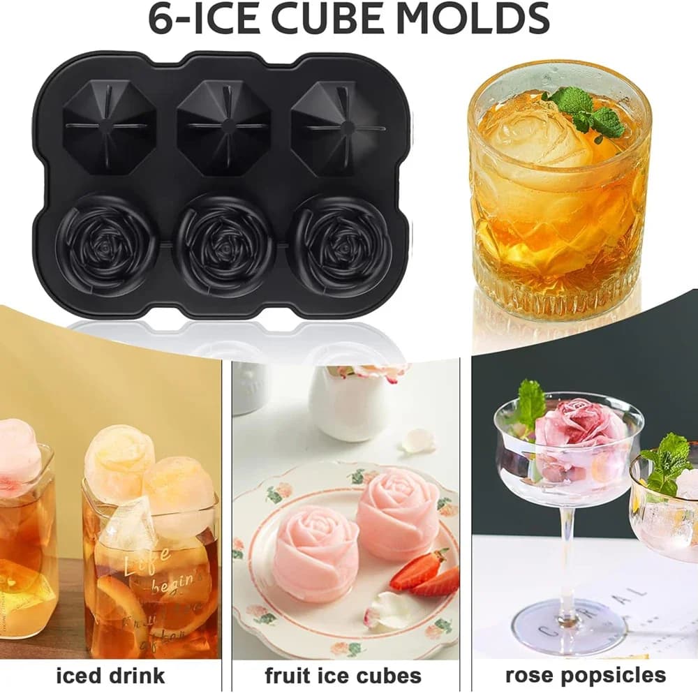 6-Cavity Rose Ice Cube Tray With Funnel