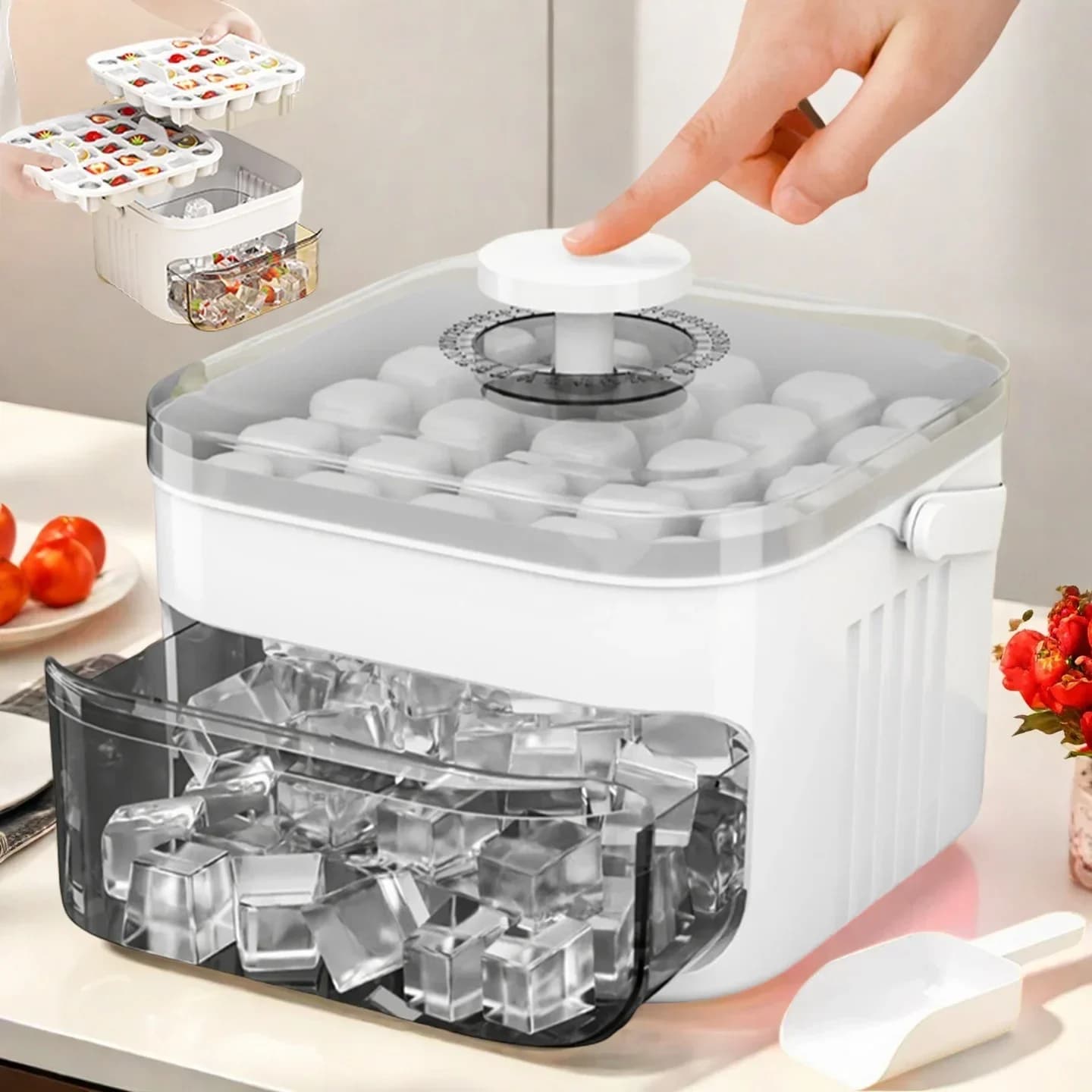 Large Capacity Double-Layer Ice Cube Box