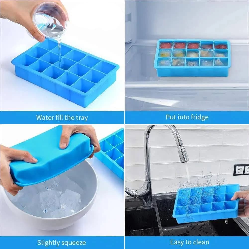 15-Cavity Square Ice Cube Tray With Lid