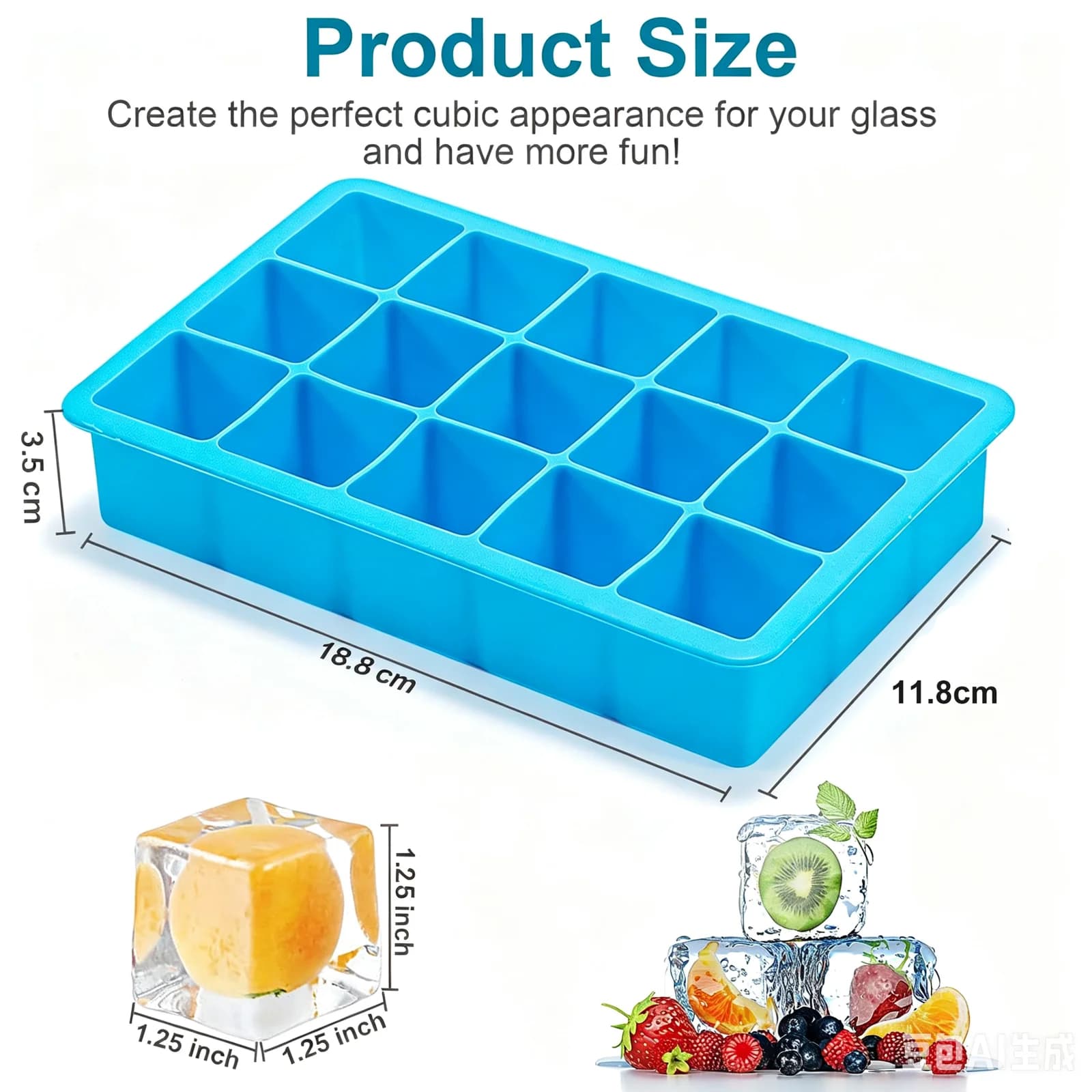 15-Cavity Square Ice Cube Tray With Lid