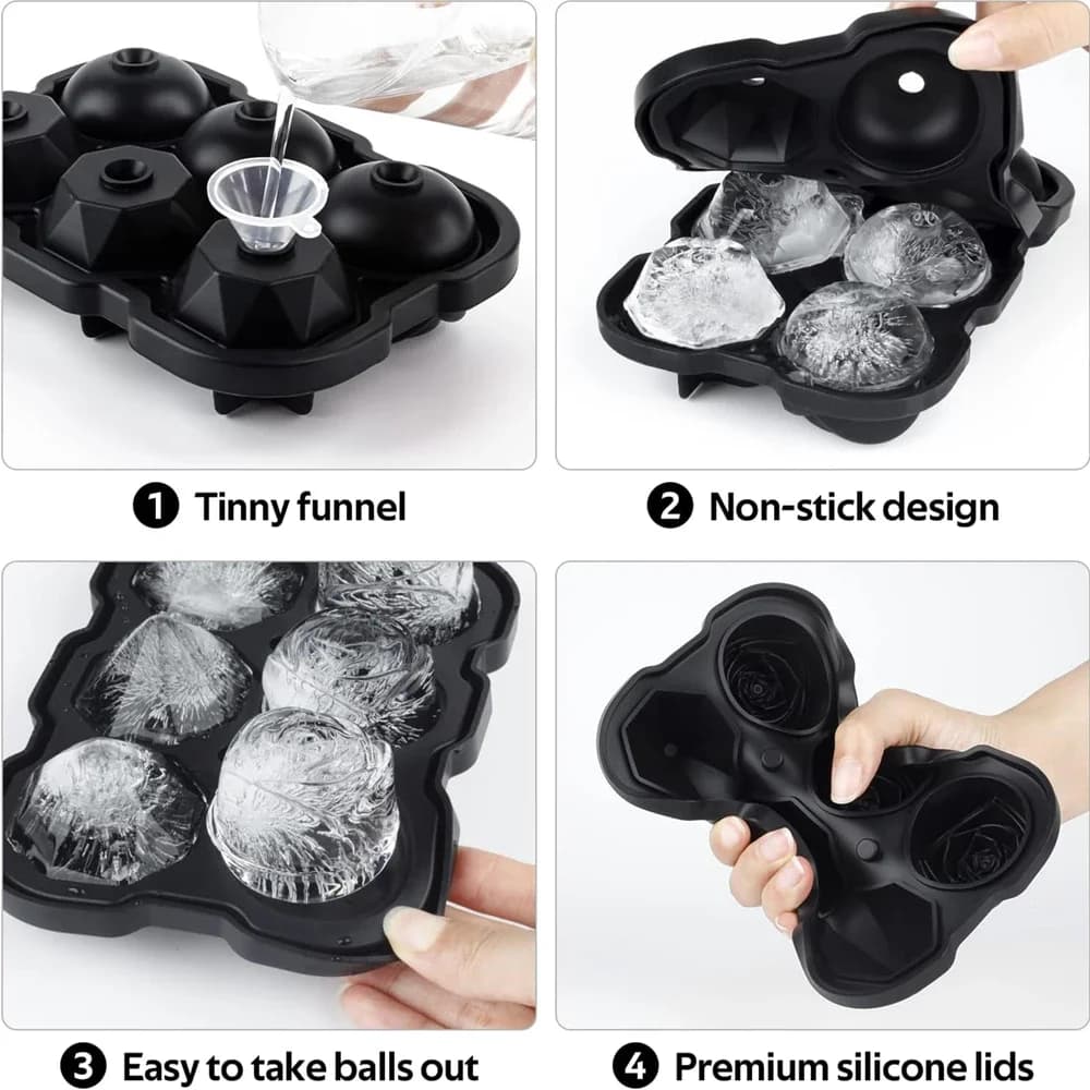6-Cavity Rose Ice Cube Tray With Funnel