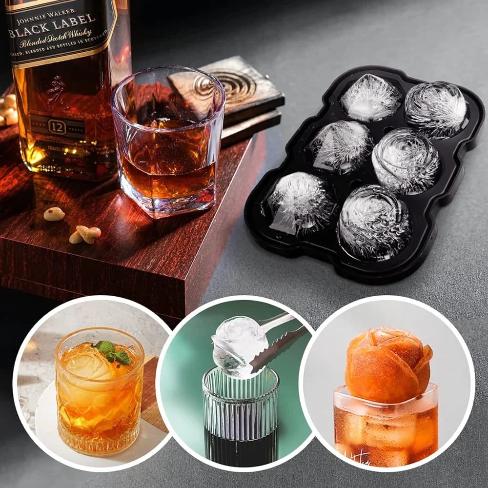 6-Cavity Rose Ice Cube Tray With Funnel