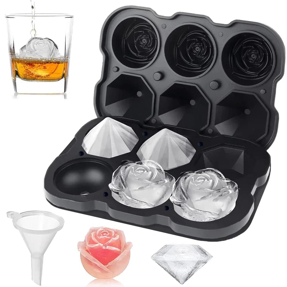 6-Cavity Rose Ice Cube Tray With Funnel