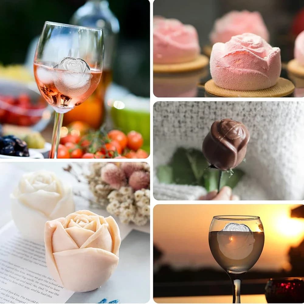 6-Cavity Rose Ice Cube Tray With Funnel