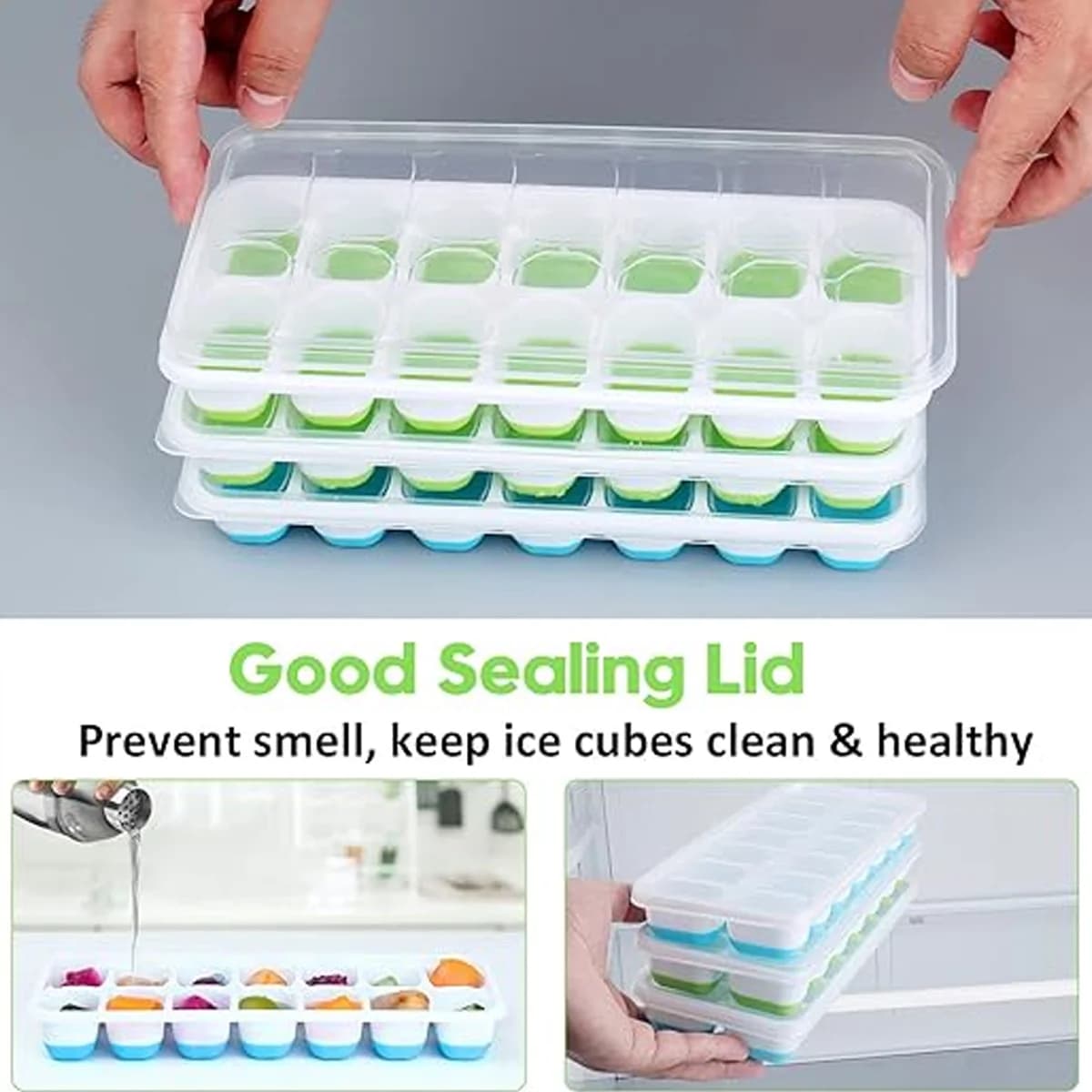 14-Compartment Ice Cube Tray With Lid
